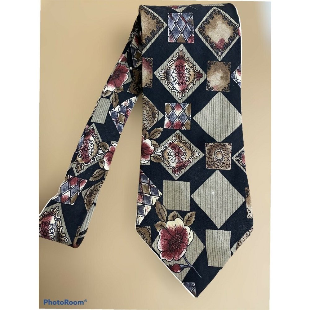 Venanzi Men's Retro diamond floral flower red brown black necktie tie Silk